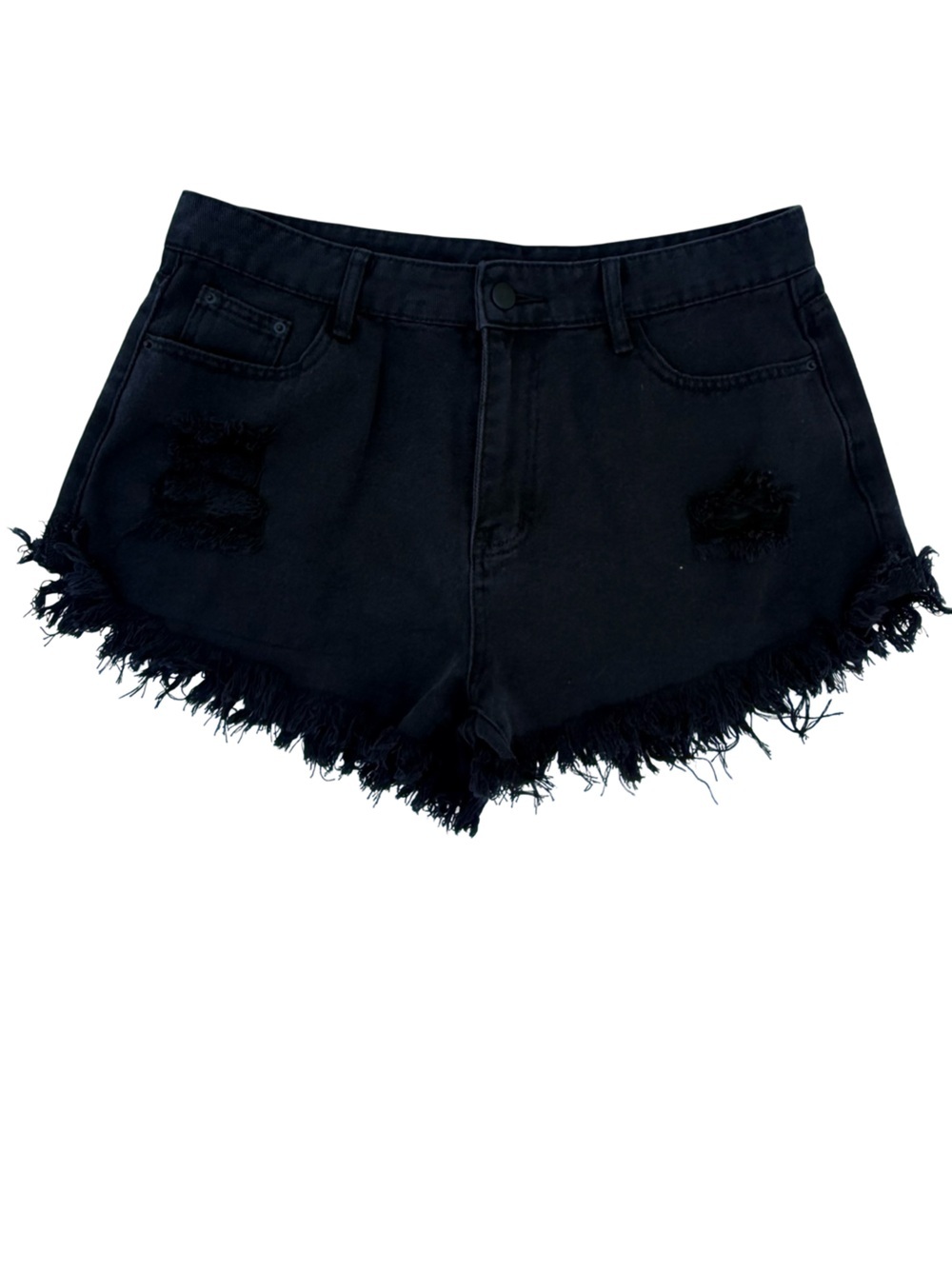 Black Frayed Hem Denim Jean Shorts
